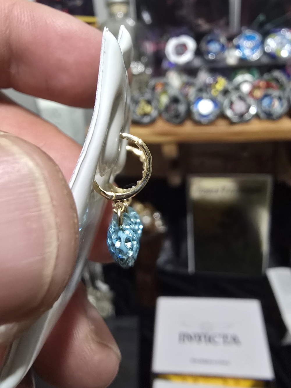 14k Gold Dangle Hoop Heart Earrings with Blue Aquamarine AAA CZ - Picture 2 of 2